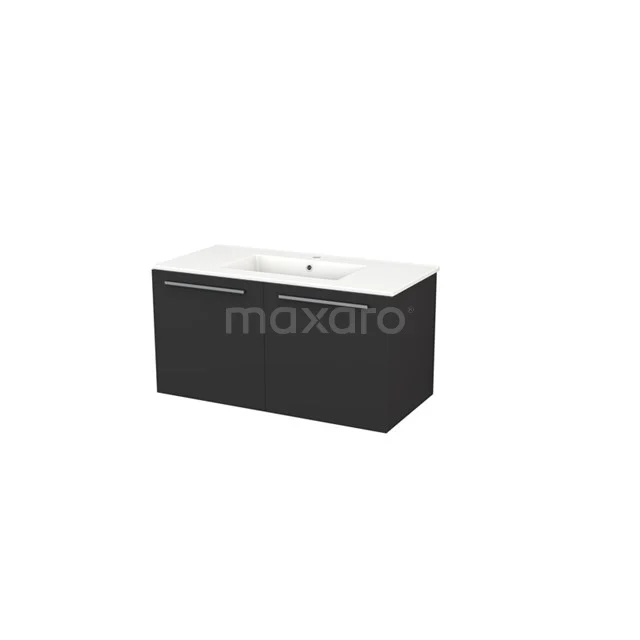 Box Badkamermeubel met wastafel | 100 cm Mat zwart front Keramiek 2 deuren BMA007291