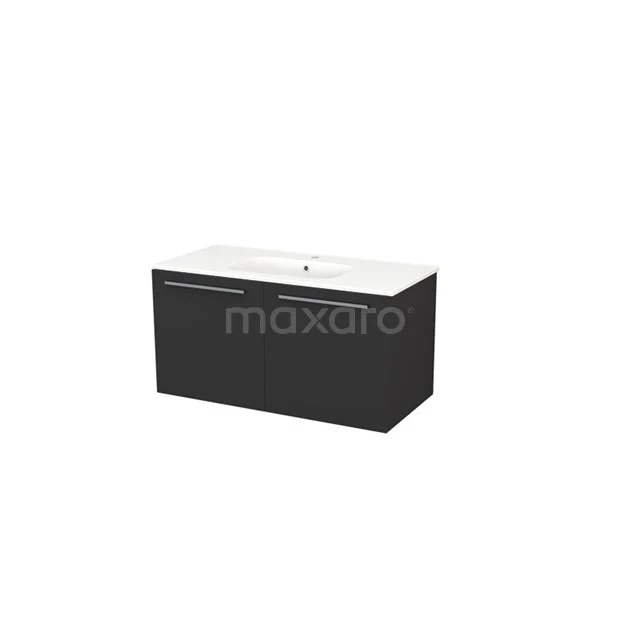 Box Badkamermeubel met wastafel | 100 cm Mat zwart melamine front Keramiek 2 deuren BMW27-00020