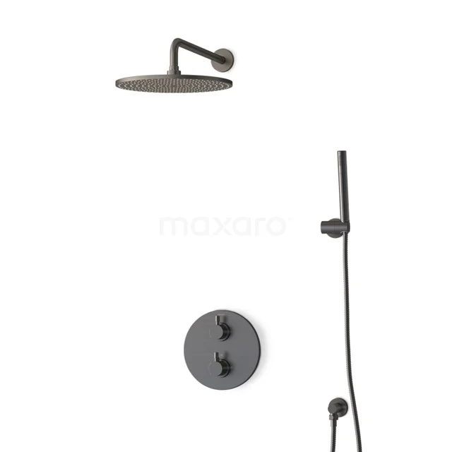 Inbouw Regendoucheset Radius Black Steel, Thermostaatkraan, 30cm Hoofddouche, Zwart Metaal BIM55-00025