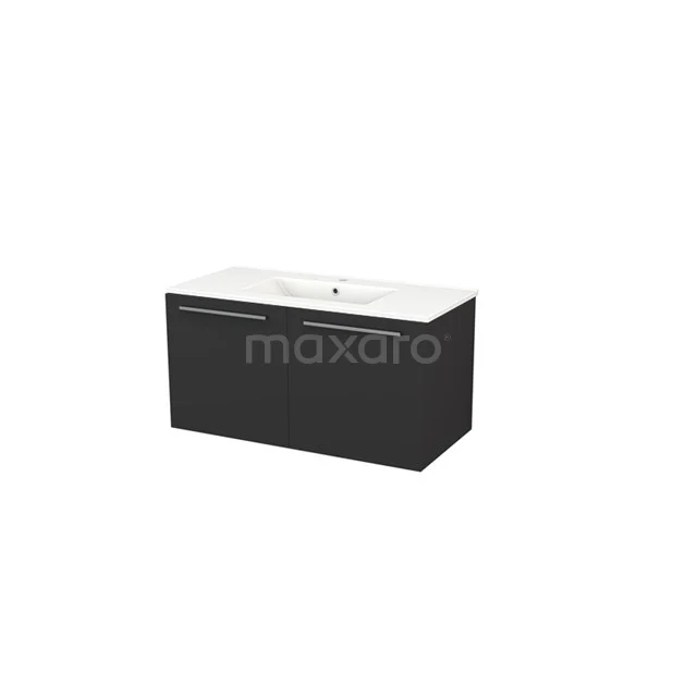 Box Badkamermeubel met wastafel | 100 cm Mat zwart front Keramiek 2 deuren BMA007293