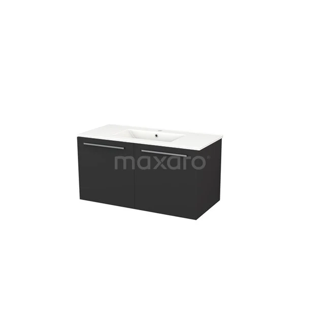 Box Badkamermeubel met wastafel | 100 cm Zwart front Keramiek 2 deuren BMW27-00021