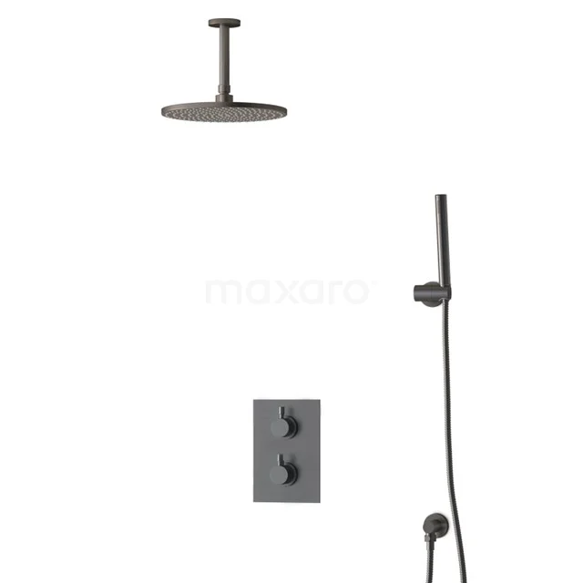 Inbouw Regendoucheset Radius Black Steel, Thermostaatkraan, 25cm Hoofddouche, Zwart Metaal BIM55-00032
