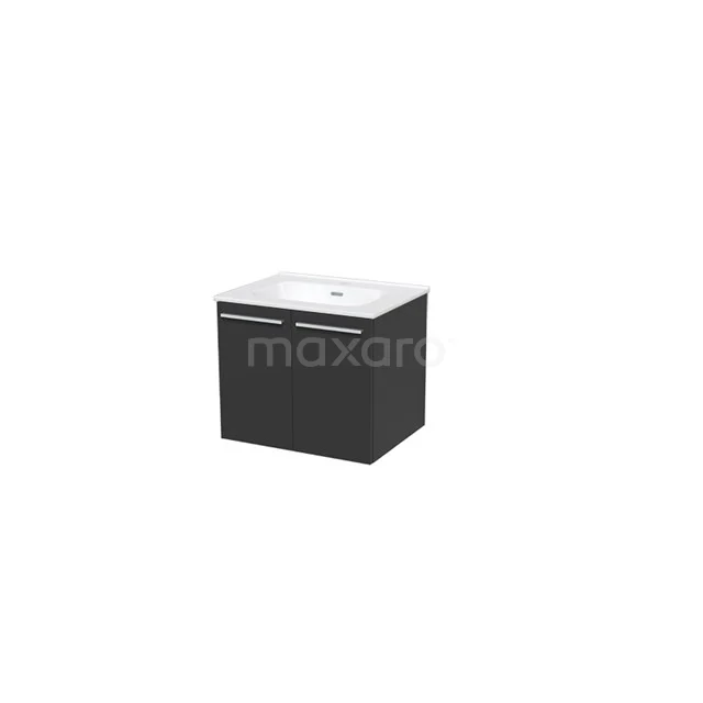 Box Badkamermeubel met wastafel | 60 cm Mat zwart front Keramiek 2 deuren BMA007286