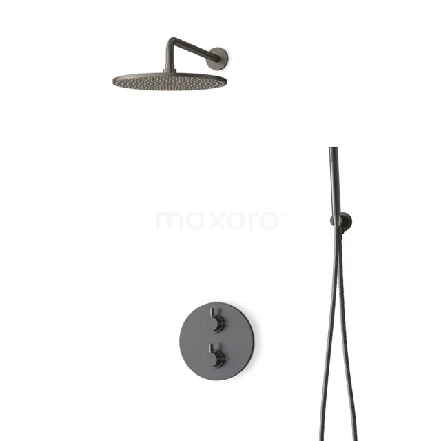 Inbouw Regendoucheset Radius Black Steel, Thermostaatkraan, 30cm Hoofddouche, Zwart Metaal BIM55-00043