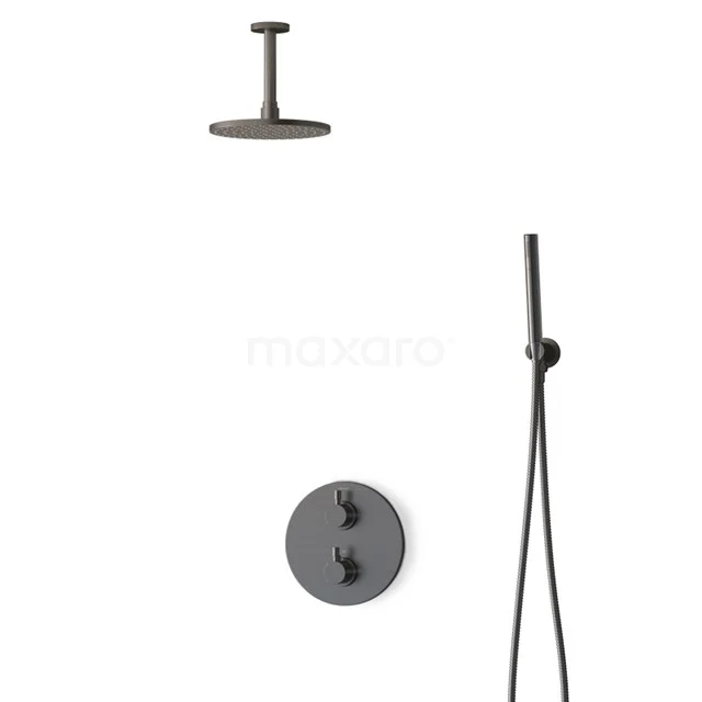 Inbouw Regendoucheset Radius Black Steel, Thermostaatkraan, 20cm Hoofddouche, Zwart Metaal BIM55-00046
