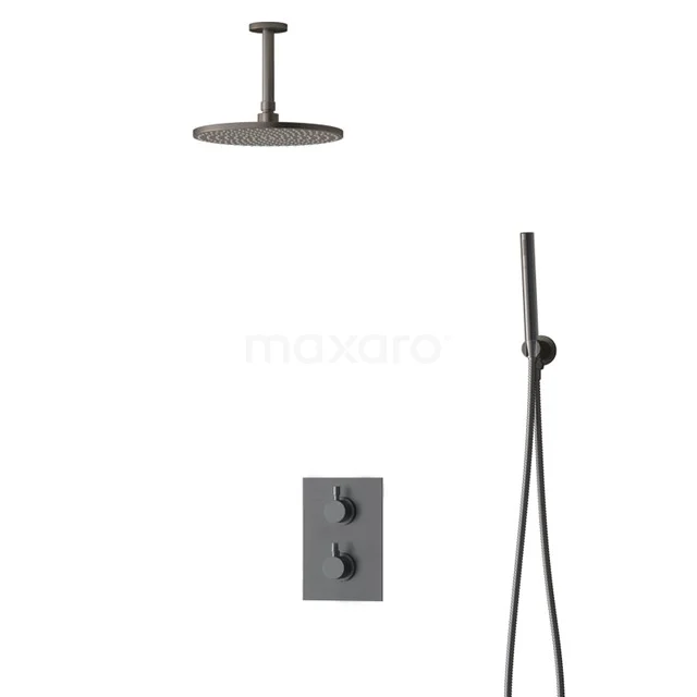 Inbouw Regendoucheset Radius Black Steel, Thermostaatkraan, 25cm Hoofddouche, Zwart Metaal BIM55-00050