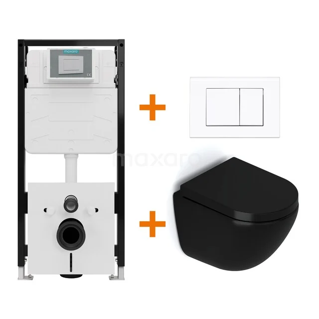 Toilet sets Matte black without rim + Maxaro Flush Pro concealed cistern with sound insulation TOI1791