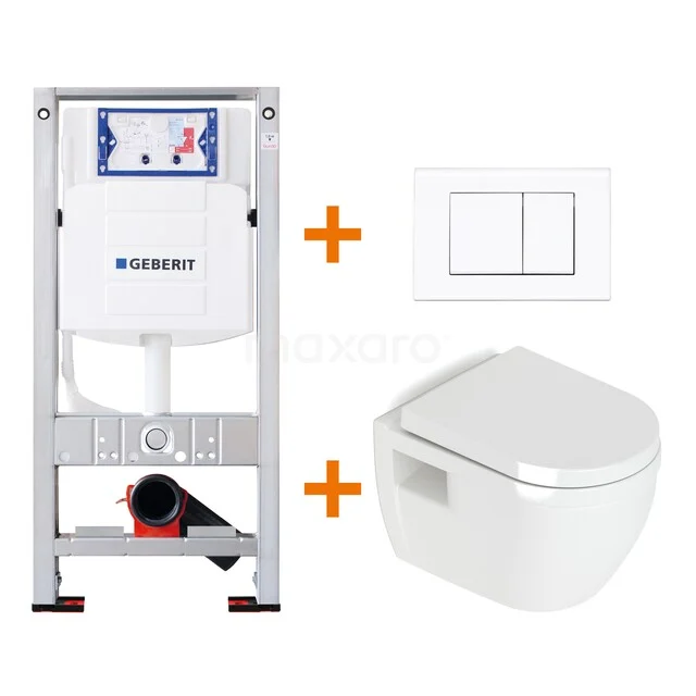 Toiletset Hoogglans wit zonder Spoelrand + Geberit UP320 inbouwreservoir met geluidsisolatie TOI709