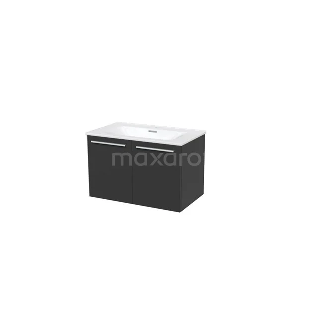 Box Badkamermeubel met wastafel | 80 cm Mat zwart front Keramiek 2 deuren BMA007308