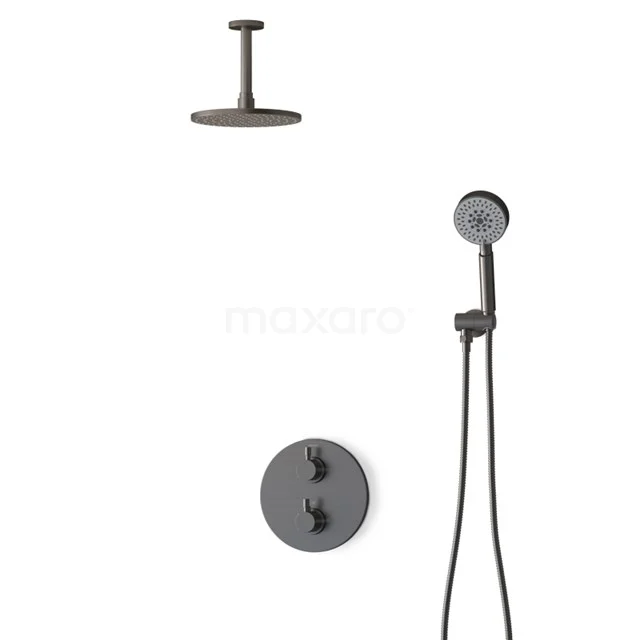 Inbouw Regendoucheset Radius Black Steel, Thermostaatkraan, 20cm Hoofddouche, Zwart Metaal BIM55-00100