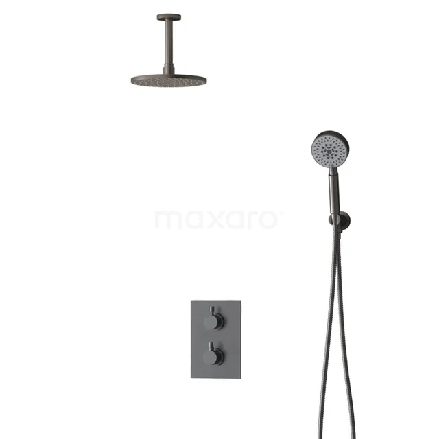 Inbouw Regendoucheset Radius Black Steel, Thermostaatkraan, 20cm Hoofddouche, Zwart Metaal BIM55-00119