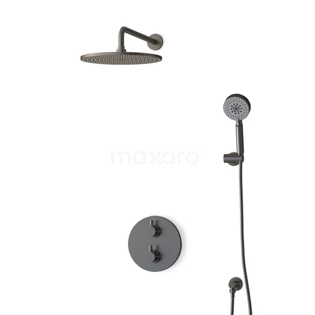 Inbouw Regendoucheset Radius Black Steel, Thermostaatkraan, 30cm Hoofddouche, Zwart Metaal BIM55-00151