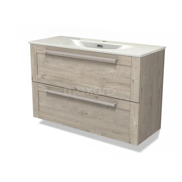 Modulo Slim Bathroom furniture with sink | 100 cm Light grey oak Frame front Ceramic 2 Stacked drawers BMW37-00992