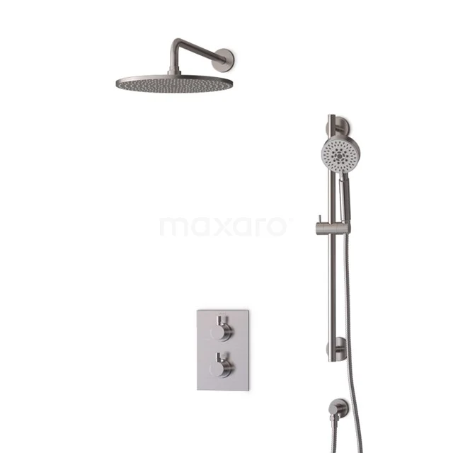 Inbouw Regendoucheset Radius Steel, Thermostaatkraan, 30cm Hoofddouche, Rvs BIR55-00163