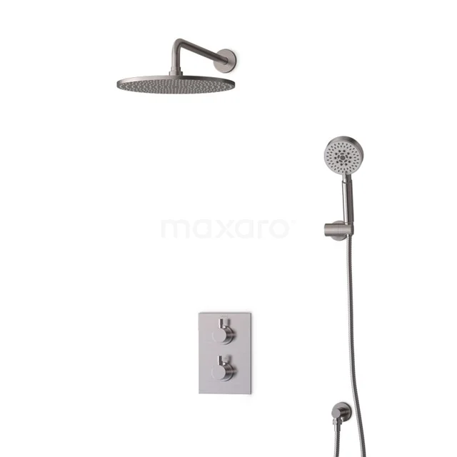 Inbouw Regendoucheset Radius Steel, Thermostaatkraan, 30cm Hoofddouche, Rvs BIR55-00169