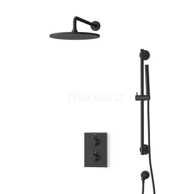 Inbouw Regendoucheset Radius Black, Thermostaatkraan, 30cm Hoofddouche, Zwart BIZ55-00133