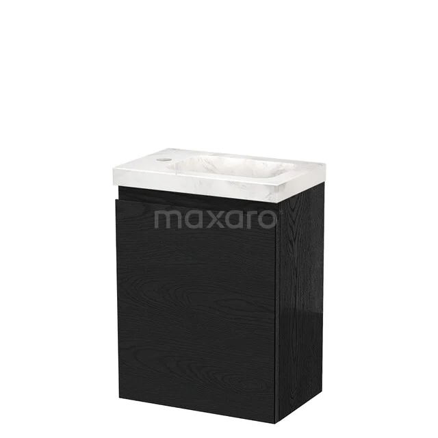 Modulo Pico WC-Möbel mit Waschbecken | 40 cm Schwarze Eiche Grifflose Front Weißes Marmor-Waschbecken Naturstein TMW10-00577