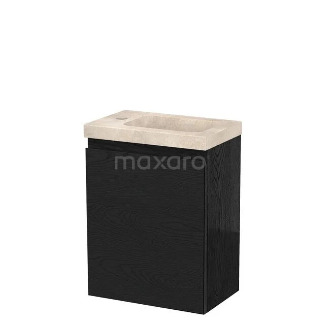 Modulo Pico Toiletmeubel met wastafel | 40 cm Zwart eiken Greeploos front Travertin wastafel Natuursteen TMW10-00632