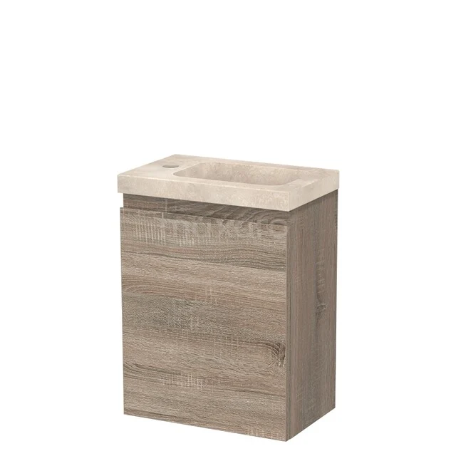 Modulo Pico Toiletmeubel met wastafel | 40 cm Eiken Greeploos front Wastafel Travertin Natuursteen TMW10-00636