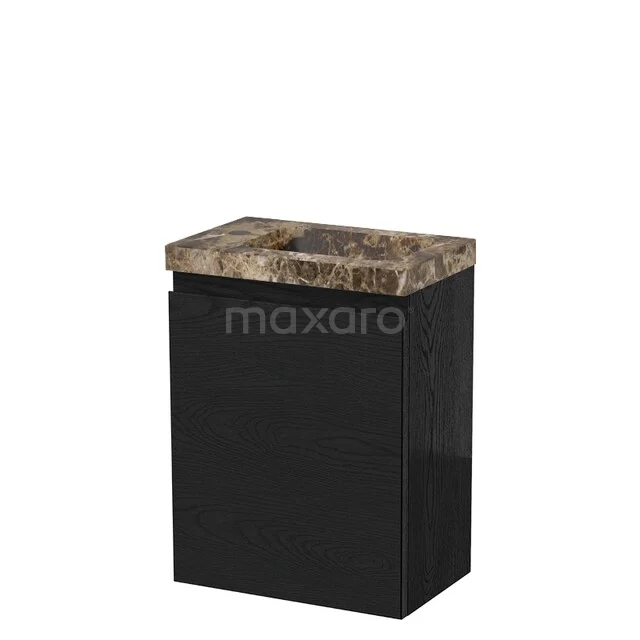 Modulo Pico Toiletmeubel met wastafel | 40 cm Zwart eiken Greeploos front Dark emperador wastafel Natuursteen TMW10-00686