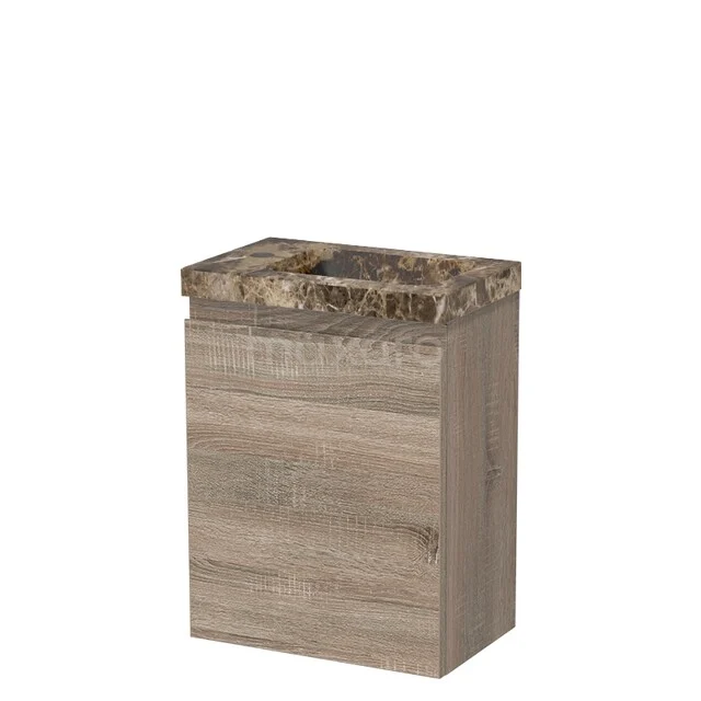Modulo Pico Toiletmeubel met wastafel | 40 cm Eiken Greeploos front Wastafel Dark emperador Natuursteen TMW10-00690