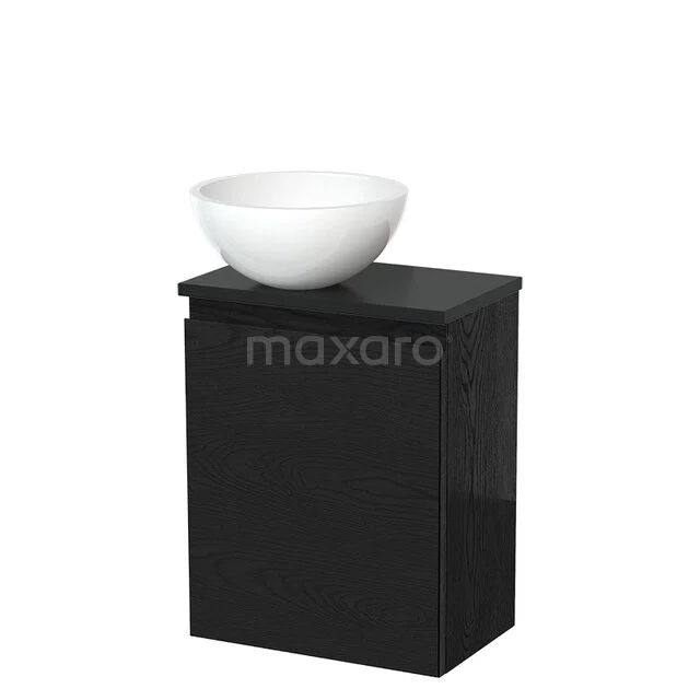 Toilet unit with countertop wash basin | 41 cm Black oak Handleless front High-gloss white Mineral marble Worktop Matte black TMK10-13298