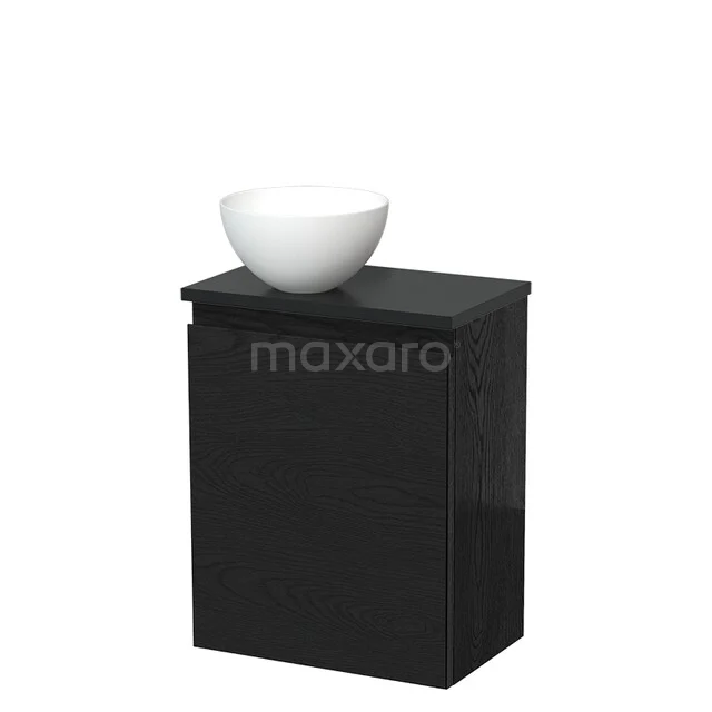 Toiletmeubel met waskom | 41 cm Zwart eiken Greeploos front Mat wit Solid surface waskom Mat zwart blad TMK10-13300