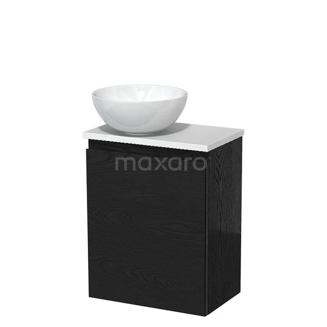 Toiletmeubel met waskom | 41 cm Zwart eiken Greeploos front Hoogglans wit Keramiek waskom Hoogglans wit blad TMK10-13320