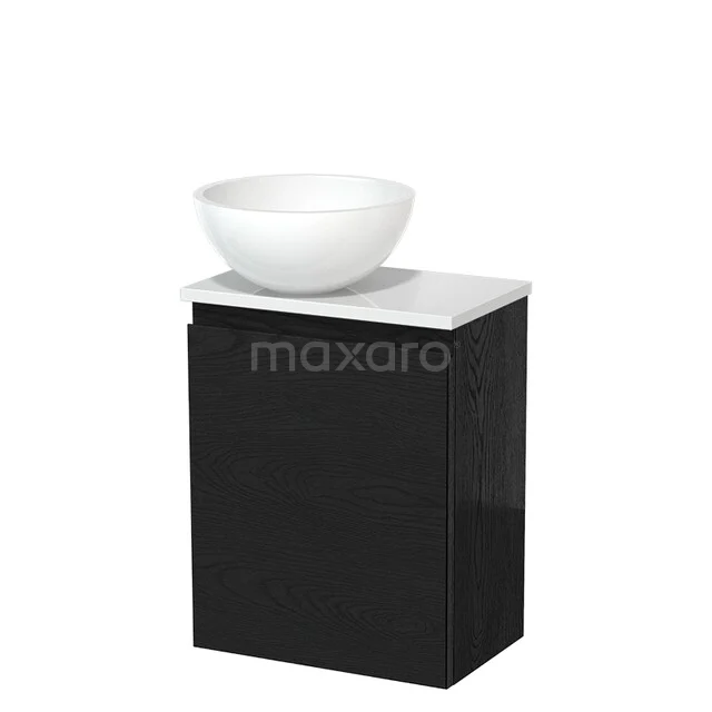 Toilet unit with countertop wash basin | 41 cm Black oak Handleless front High-gloss white Mineral marble basin High-gloss white worktop TMK10-13324