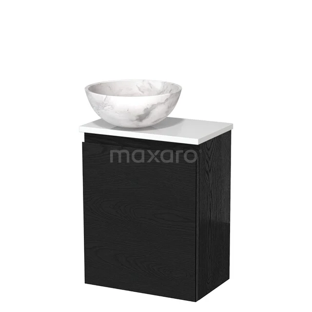WC-Möbel mit Aufsatzwaschbecken | 41 cm Schwarze Eiche Grifflose Front Weißer Marmor Naturstein Aufsatzwaschbecken Hochglanz Weiß TMK10-13327 WC-Möbel mit Aufsatzwaschbecken | 41 cm Schwarze Eiche Grifflose Front Weißer Marmor Naturstein Aufsatzwaschbecken Hochglanz Weiß TMK10-13327