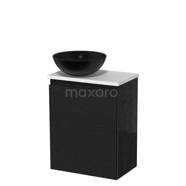 Toilet unit with countertop wash basin | 41 cm Black oak Handleless front Matte black Ceramic basin Matte white worktop TMK10-13335 Toilet unit with countertop wash basin | 41 cm Black oak Handleless front Matte black Ceramic basin Matte white worktop TMK10-13335