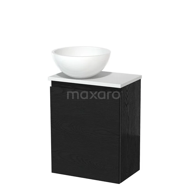 Countertop wash basin | 41 cm Black oak Handleless front High-gloss white Mineral marble worktop Matte white worktop TMK10-13337