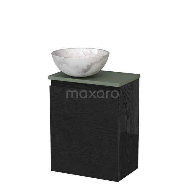 Toilet unit with wash basin | 41 cm Black oak Handleless front White marble Natural stone countertop wash basin Sage green worktop TMK10-13379
