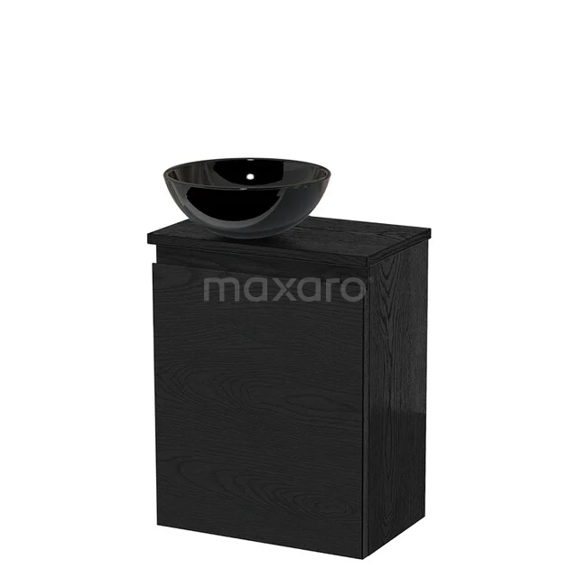 Toilet unit with countertop wash basin | 41 cm Black oak Handleless front High-gloss black Ceramic countertop wash basin Black oak worktop TMK10-13386