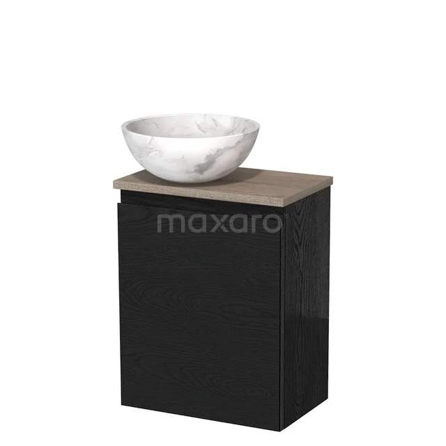 Toilet unit with countertop wash basin | 41 cm Black oak Handleless front White marble Natural stone worktop Natural stone worktop Oak worktop TMK10-13405