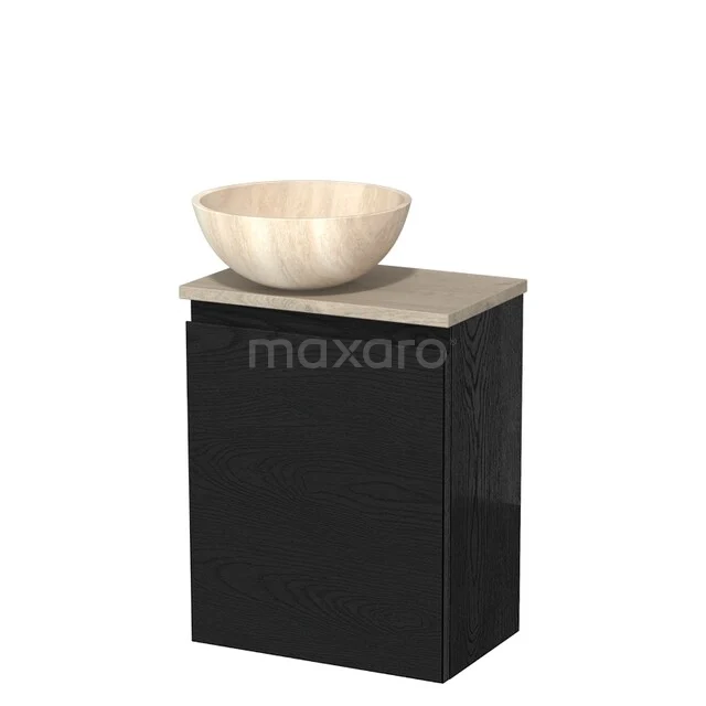 Toilet unit with wash basin | 41 cm Black oak Handleless front Travertine Natural stone countertop wash basin Light grey oak worktop TMK10-13419 Toilet unit with wash basin | 41 cm Black oak Handleless front Travertine Natural stone countertop wash basin Light grey oak worktop TMK10-13419