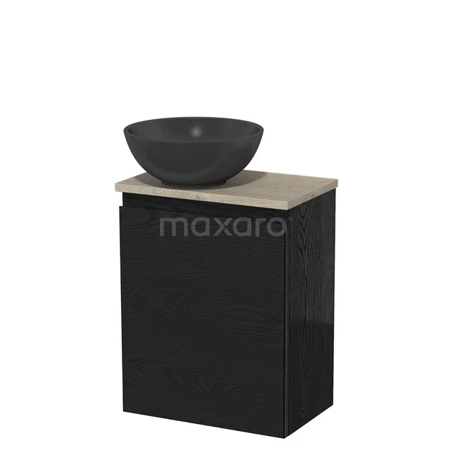 Toilet unit with countertop wash basin | 41 cm Black oak Handleless front Matte black Quartz wash basin Light grey oak worktop TMK10-13423