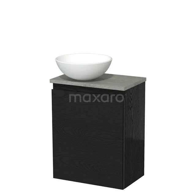Toiletmeubel met waskom | 41 cm Zwart eiken Greeploos front Mat wit Keramiek waskom Grijs eiken blad TMK10-13466