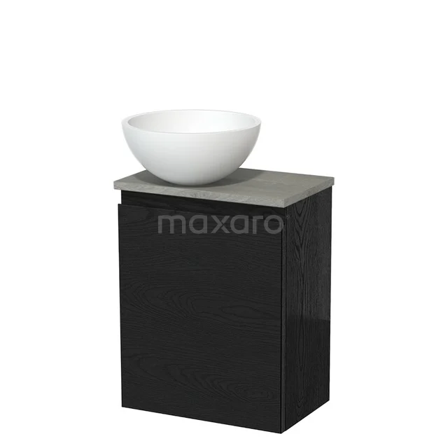 WC-Möbel mit Aufsatzwaschbecken | 41 cm Schwarze Eiche Grifflose Front Matt Weiß Solid Surface Aufsatzwaschbecken Graue Eiche Platte TMK10-13468