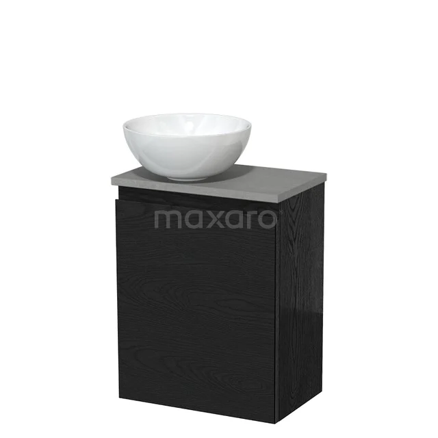 Toiletmeubel met waskom | 41 cm Zwart eiken Greeploos front Hoogglans wit Keramiek waskom Lichtgrijs beton blad TMK10-13476