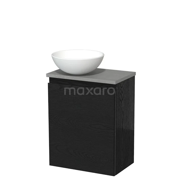 Toilet unit with countertop wash basin | 41 cm Black oak Handleless front Matte white Ceramic worktop Light grey concrete fronts TMK10-13479 Toilet unit with countertop wash basin | 41 cm Black oak Handleless front Matte white Ceramic worktop Light grey concrete fronts TMK10-13479