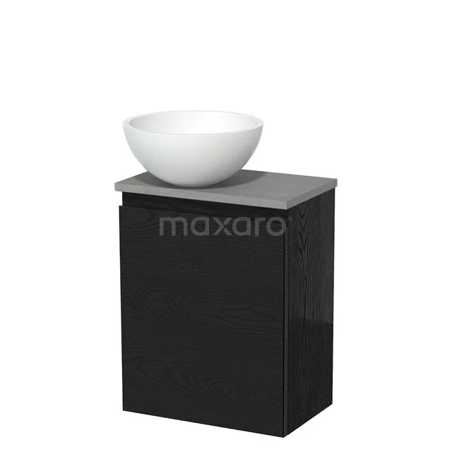 WC-Möbel mit Becken | 41 cm Schwarze Eiche Grifflose Front Matt Weiß Solid Surface Aufsatzwaschbecken Hellgrauer Beton Platte TMK10-13481