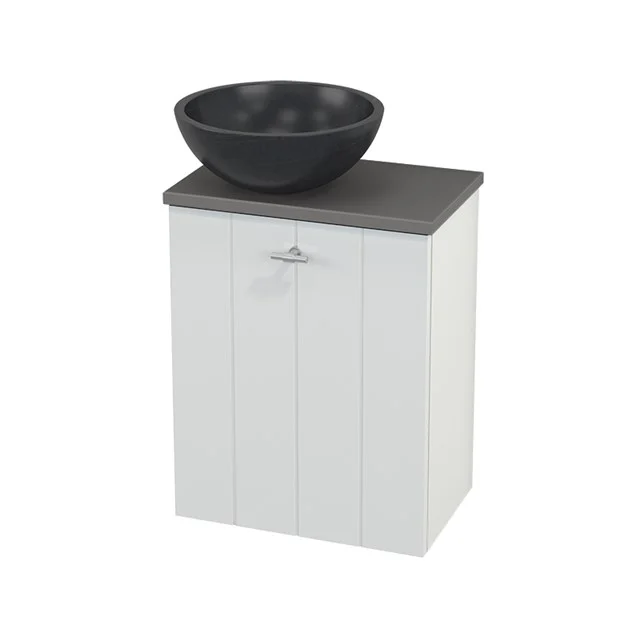 White Bathroom unit with grey basin, wooden panels and handy storage compartment; stylish and compact for any bathroom.