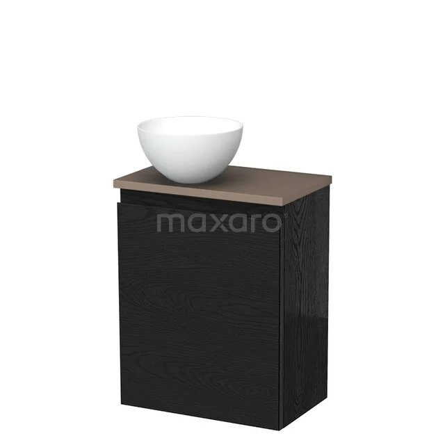 Toilet unit with countertop wash basin | 41 cm Black oak Handleless front Matte white Solid surface wash basin Taupe worktop TMK10-13508