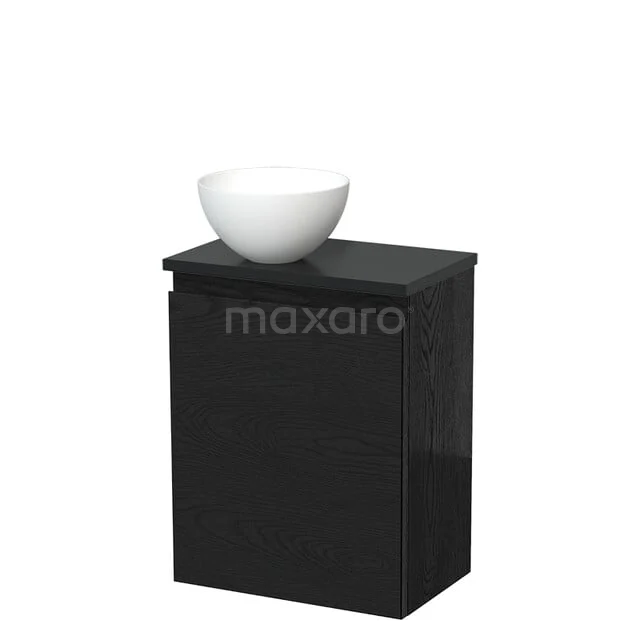 WC-Möbel mit Aufsatzwaschbecken | 41 cm Schwarze Eiche Grifflose Front Matt Weiß Solid Surface Aufsatzwaschbecken Matt Schwarz Platte TMK10-13521 WC-Möbel mit Aufsatzwaschbecken | 41 cm Schwarze Eiche Grifflose Front Matt Weiß Solid Surface Aufsatzwaschbecken Matt Schwarz Platte TMK10-13521