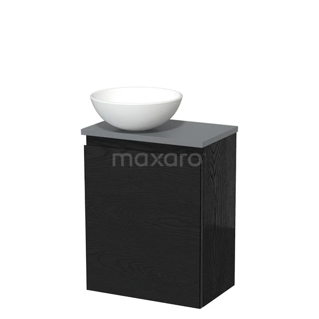 Toilet unit with wash basin | 41 cm Black oak Handleless front Matte white Ceramic countertop wash basin Mid grey worktop TMK10-13531