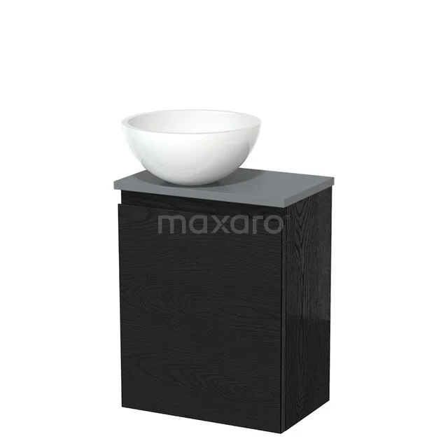 Toilet unit with countertop wash basin | 41 cm Black oak Handleless front High-gloss white Mineral marble basin Mid grey worktop TMK10-13532 Toilet unit with countertop wash basin | 41 cm Black oak Handleless front High-gloss white Mineral marble basin Mid grey worktop TMK10-13532