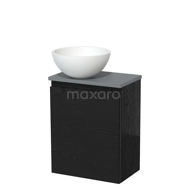 Toilet unit with countertop wash basin | 41 cm Black oak Handleless front Matte white Solidtop wash basin Mid grey worktop TMK10-13533