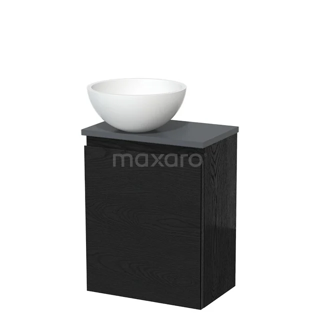 Toilet unit with countertop wash basin | 41 cm Black oak Handleless front Matte white Solid surface wash basin Dark grey worktop TMK10-13572