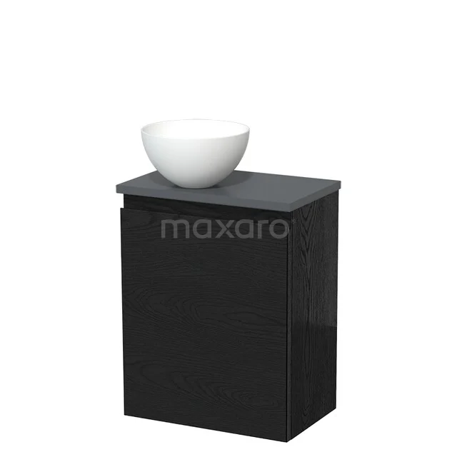 Toilet unit with countertop wash basin | 41 cm Black oak Handleless front Matte white Solid surface wash basin Dark grey worktop TMK10-13573